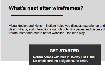 Notism landing page wireframe 