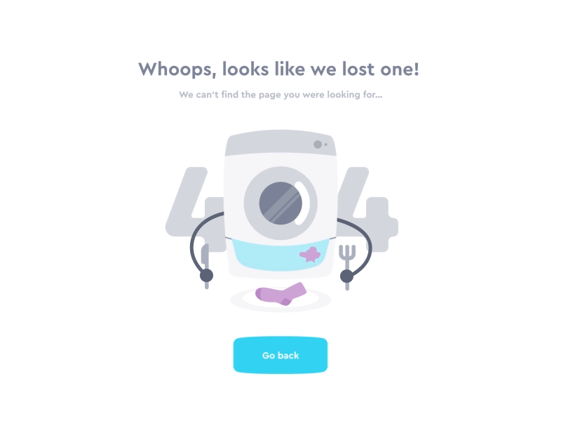 404 page — UI Weekly Challenge — S2 / W02 404 404 page animated animation illustrated illustration typography ui ui challenge washing machine web