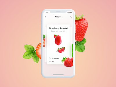 Cocktail app – Strawberry Daiquiri app app ui cocktail cocktails daiquiri mobile mobile ui strawberry summer ui