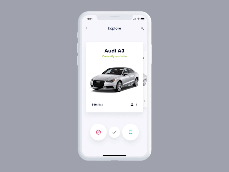 Rent a Car App – Tinder Style Explore by Andrija Prelec on Dribbble