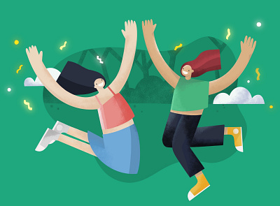 Me and my friend character design flat illustrations friend girl green happiness happy illustration illustrator procreat shoes vector