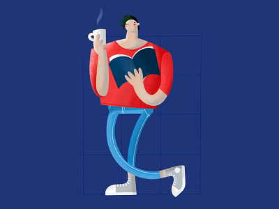 Reading the book blue body book boy character digital painting illustration illustrator man procreat read standing