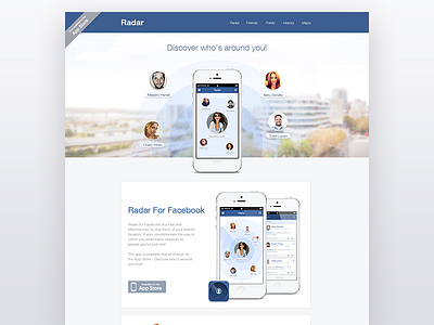 Radar For Facebook website app facebook landing one page page radar ui users website