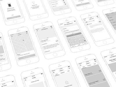 Club app wireframes app clean club events going out ios nightlife wireframes