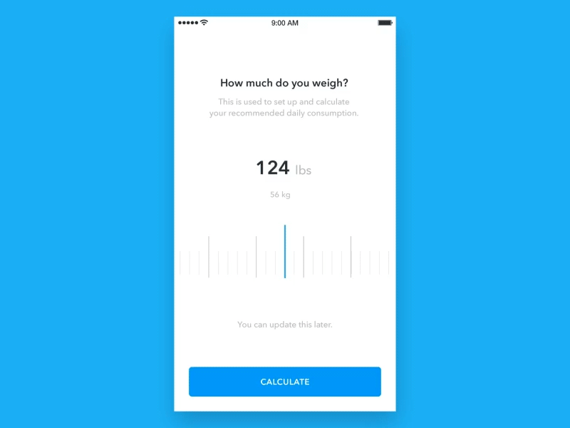 Select Weight calculate flat ios onboarding select simple walkthrough weight