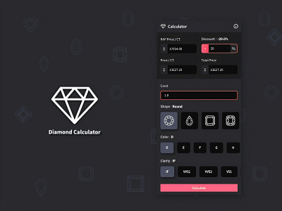 Diamond Price Calculator app app design dark theme