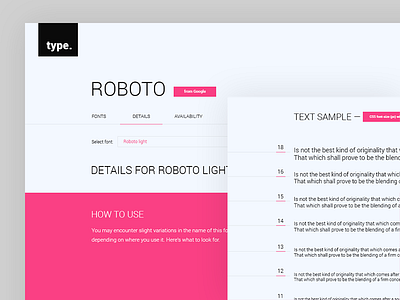 Roboto Type Specimen / UI Challenge font specimen type