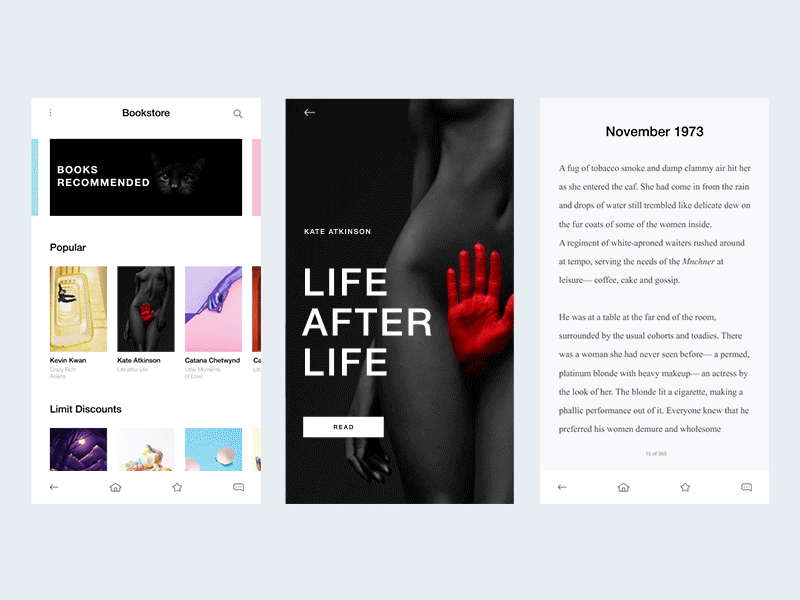 Mobile Application for a Bookstore aftereffect app bookstore design figma mobile photoshop product read ui