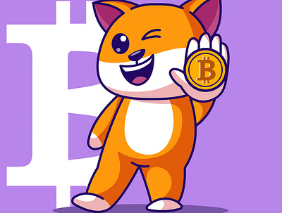 Cute animal cartoon with bitcoin vector illustration adobe illustration animal bitcoin cartoon character design cute design digital currency drawing illustration logo mascot