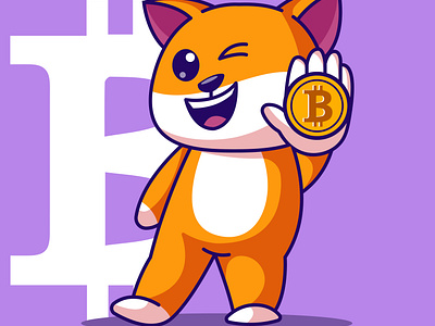 Cute animal cartoon with bitcoin vector illustration