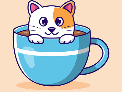 Cute cat in coffee cup vector illustration adobe illustrator cat cute design digital art drawing illustration logo sketch