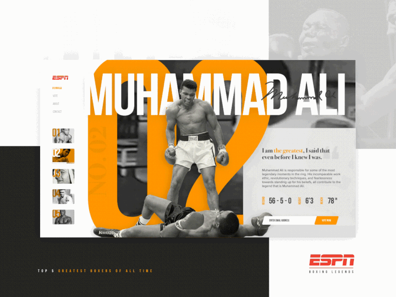 Greatest Boxers of All Time ali boxing interface layout list lit fam slider sports top 5 ui video web