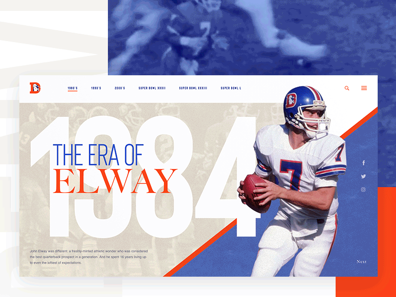 🏈 Denver Broncos - The Elway Era 1984 2018 blue broncos denver design football lit fam mockup new nfl orange sports super bowl typography ui web