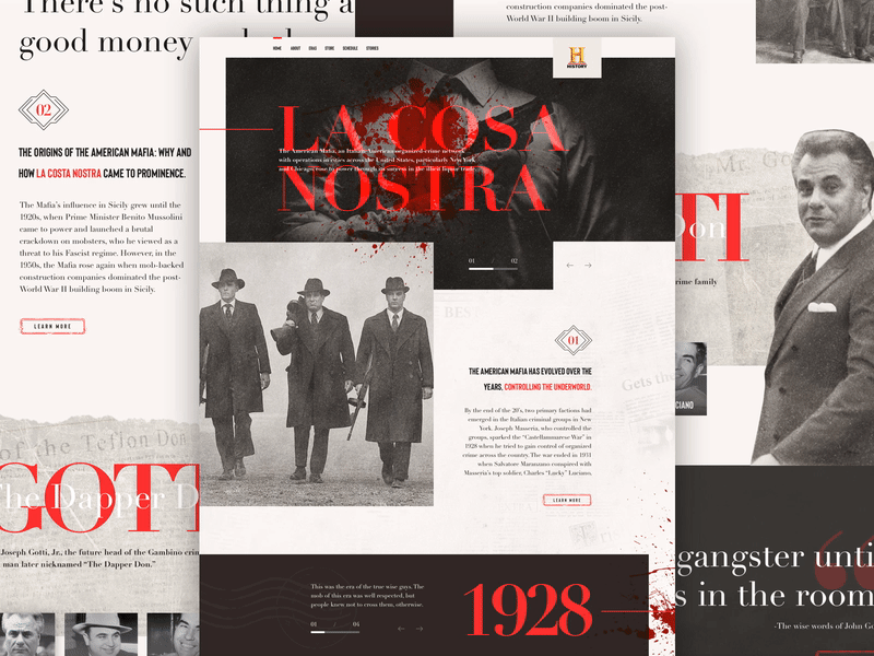 History Channel : The American Mafia classic crime design gangster gotti history la costa nostra mafia mob mockup new red retro typography ui vintage web