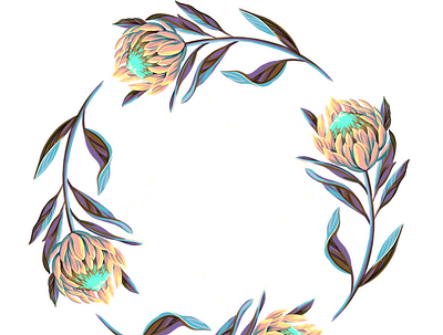 Protea wreath botanical flower flower illustration flower pattern illustration print protea surface design