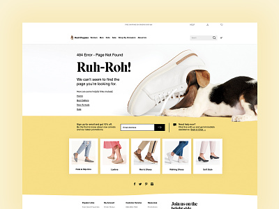 Hush Puppies 404 Error Landing Page 404 design ecommerce error landing page marketing responsive retail user experience web web design