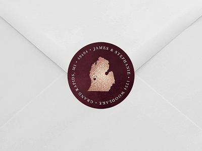 Envelope Seal circle envelope label michigan red return address rose gold round seal sticker wedding wine