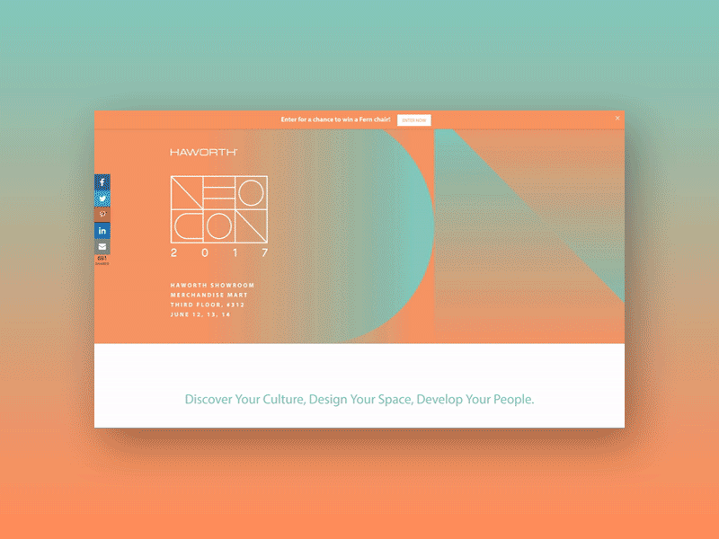 Haworth Neocon 2017 animation blue development gif gradient landing page neocon orange responsive teal web design