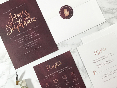 Kazyak Wedding Invitation Suite envelope invitation marble michigan paper print red rose gold rsvp script sticker wedding