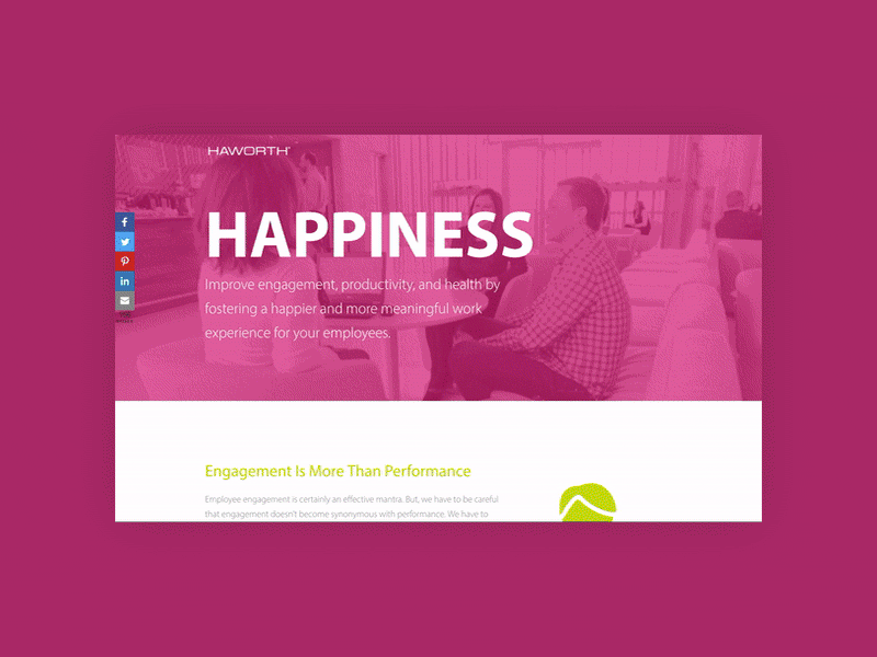 Haworth Happiness Campaign Landing Page animation content design flat gif haworth landing marketing page site video web