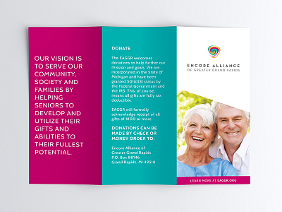 EAGGR Brochure blue brochure charity design nonprofit paper pink print teal trifold