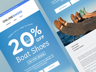 Labor Day Sale Email | OnlineShoes.com blue boat discount ecommerce email labor day marketing product promo code sale shoe