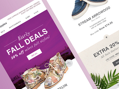 Early Fall Deals design discount ecommerce email leaves marketing palm purple retail sale shoe