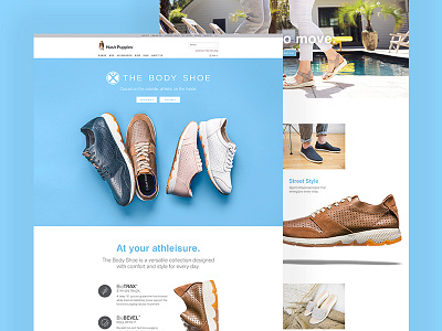 Hush Puppies Body Shoe Landing Page blue design ecommerce fashion landing marketing mobile page responsive retail shoe web