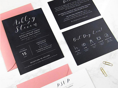 Navy & Blush Wedding Invitation Suite blush iconography invitation line icon modern navy pink print wedding