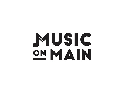 Music on Main Logo black and white brand design event branding lockup logo modern music note sans serif typography