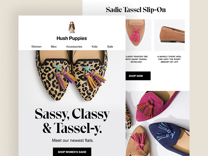 Hush Puppies Sadie Email design ecommerce email email design gif hush puppies marketing retail serif serif font shoe web