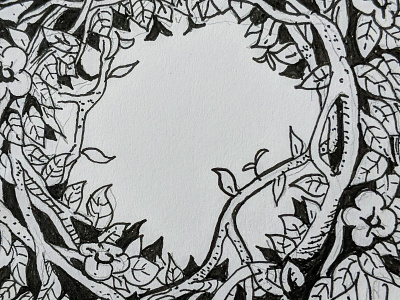 Wreath illustration nature pen and ink sketch