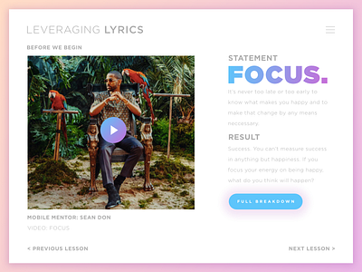 Leveraging Lyrics: Focus app course landing page music rap self improvement ux web web design