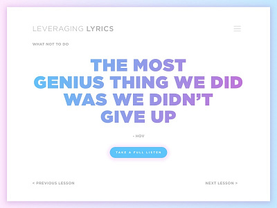 Leveraging Lyrics: Don't Give Up app course landing page music rap self improvement ux web web design