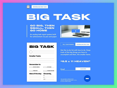 Big Task homepage landing page one page website product design productivity ux web web design