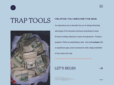 Trap Tools 🔨 💰 course homepage landing page music rap self improvement ux web web design