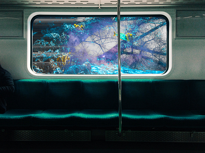 Ocean Train art blue creativity fish galaxy idea illustraion imagination marine life ocean train tree window