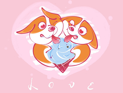 Happy Valentine’s Day corgi design doggie friends illustrator love picture single dog