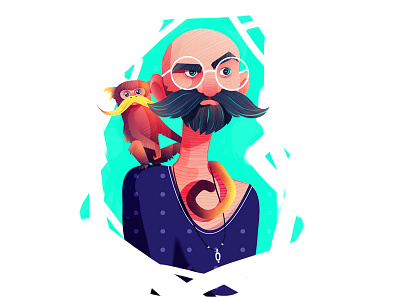 mustache character colorful illustration man monkey mustache texture vector