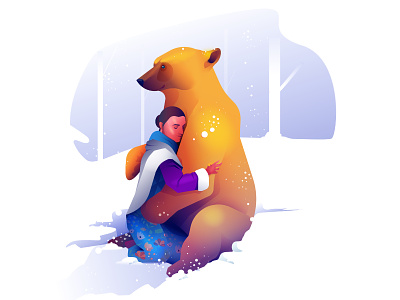 Golden Bear bear character friendship illustration snow tribal woman