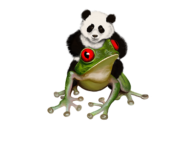 Tiny Panda Riding Frog amphibians artedutech bear candie witherspoon candiefx candiespoon design frog graphic design green illustration isolated mammals nature panda transparent background