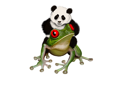 Tiny Panda Riding Frog