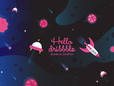 Hello Dribbble !! cosmic design dribbble hello dribbble identity illustration illustrator