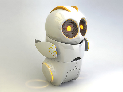 Robot Owl 3d android art character concept cyborg eye modo realistic render white yellow