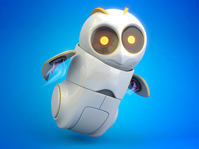 Robot Owl - II 3d android art character concept cyborg eye modo realistic render white yellow