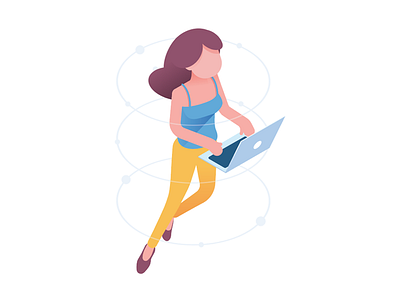 Macbook Girl apple flying girl hair illustration isometric macbook notebook scup sprinklr vector woman