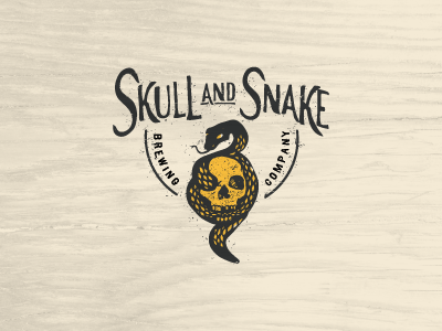 Skull and Snake Brewing Company beer beverage black brew brewing danger death drink gold logo skull snake