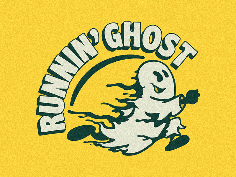Runnin' Ghost character concept ghost gold logo running type vintage
