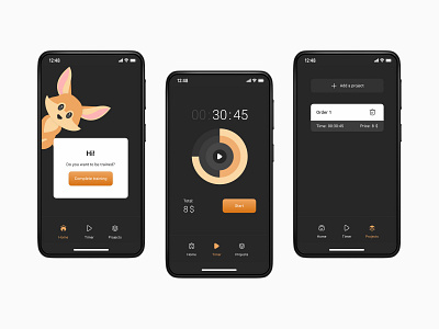 UI/UX Mobile - Hourly payment app design stopwatch timer ui