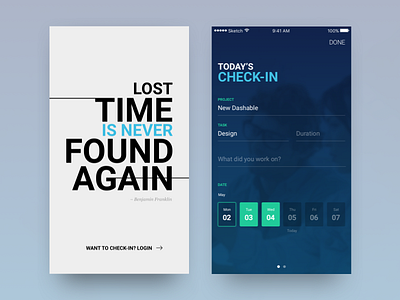 New Dashable - iOS app app blue complexion reduction form iphone material design splash text time time tracker typography ui
